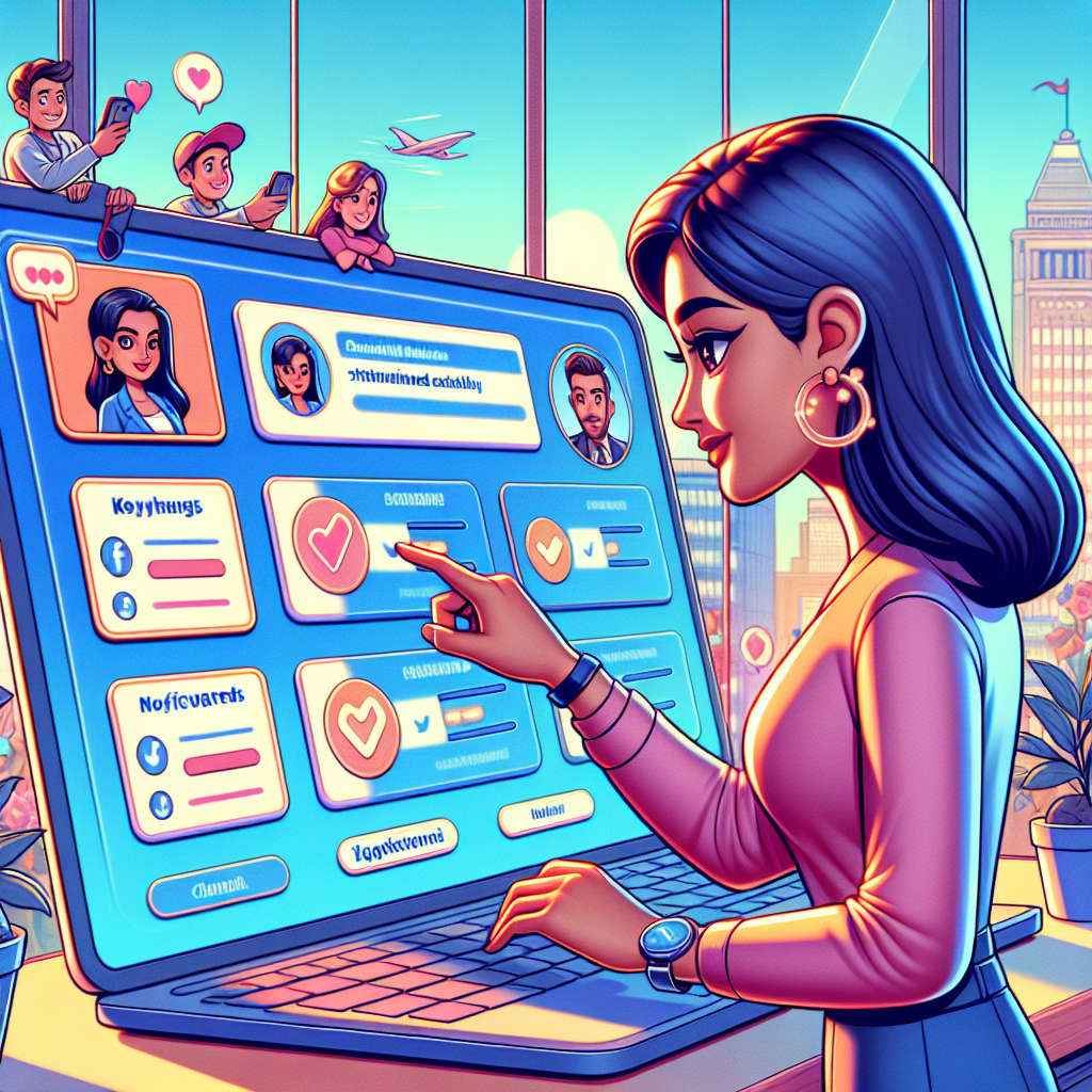 Illustration of user selecting keywords in a digital dashboard interface setting, with a focused mood.