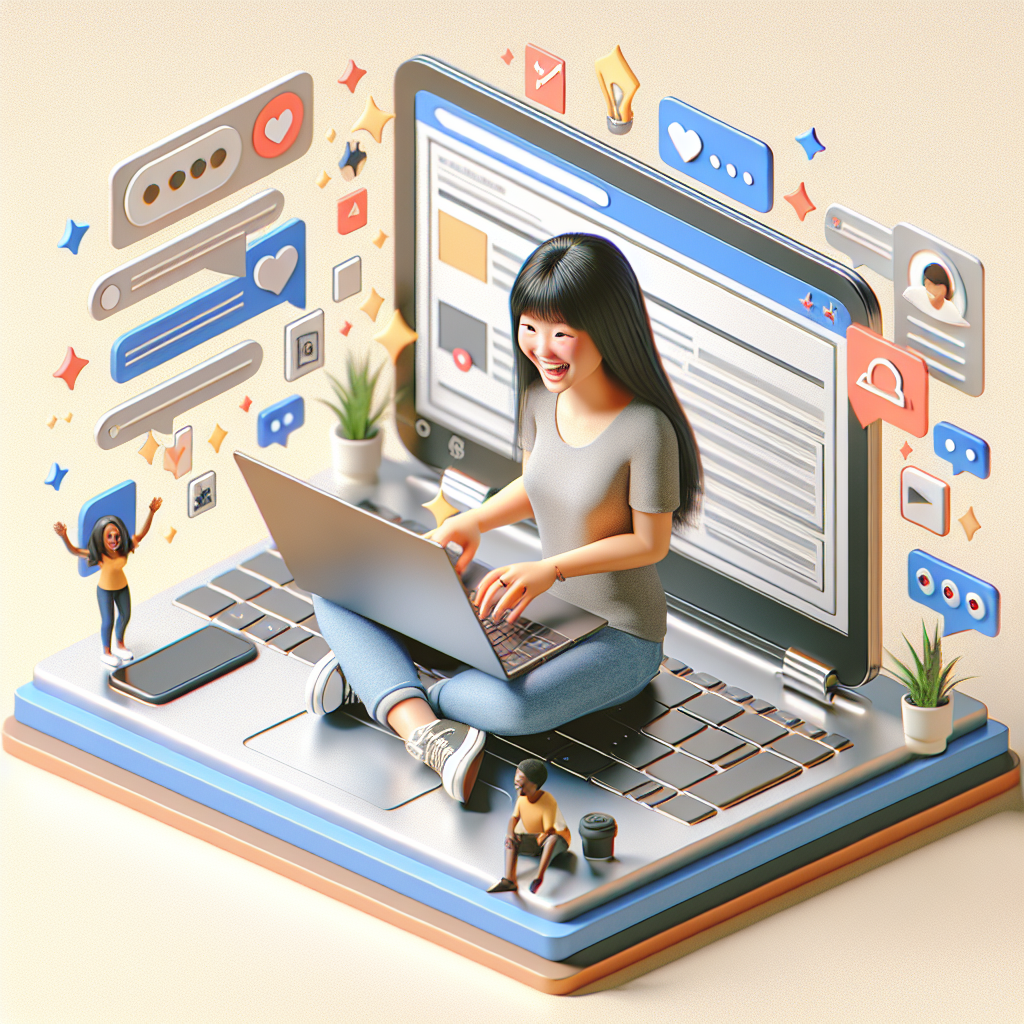 Illustration of person typing on laptop in a keyboard and notebook flatlay setting, with a inspired mood.