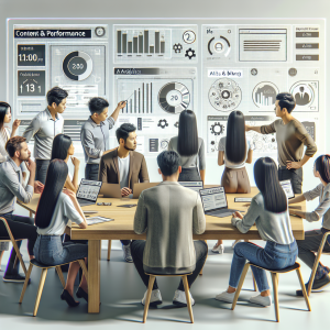 Illustration of team planning content in a digital dashboard interface setting, with a determined mood.