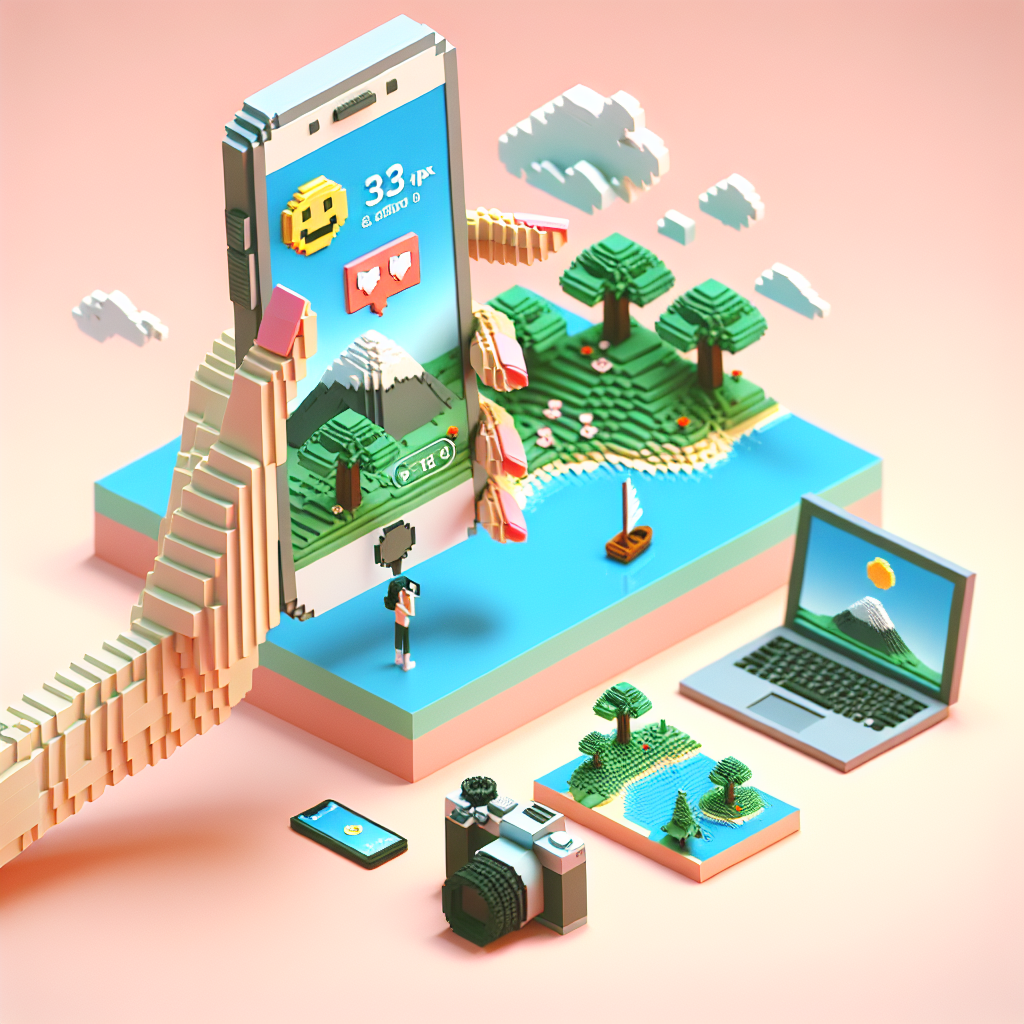 Illustration of iphone in hand in a minimal tech setups setting, with a happy mood.