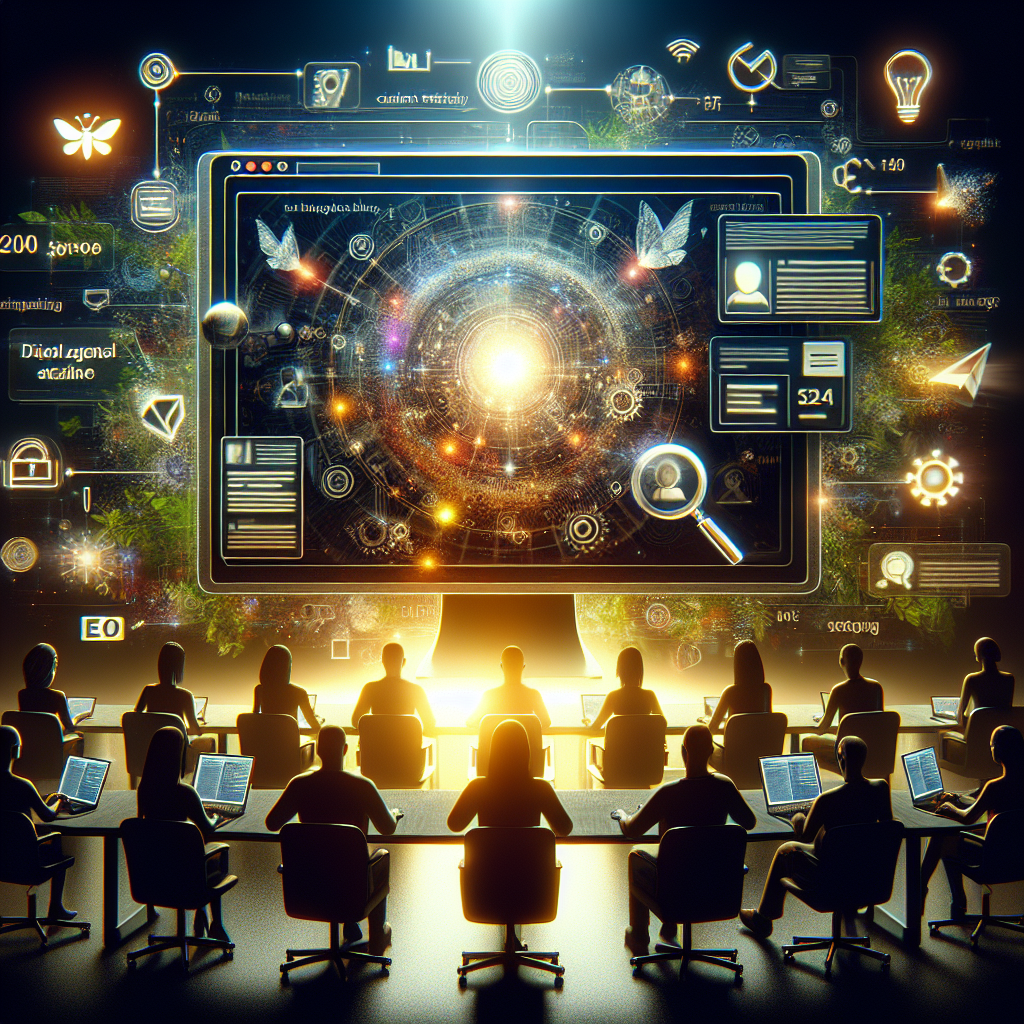 Illustration of computer screen with ai-generated article in a sunlit content strategy wall setting, with a creative mood.