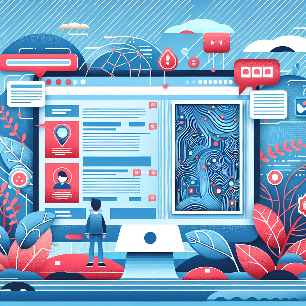 Illustration of computer screen with ai-generated article in a abstract tech patterns setting, with a determined mood.