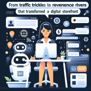 Illustration of ai bot assisting marketer in a dark mode user interface setting, with a determined mood.