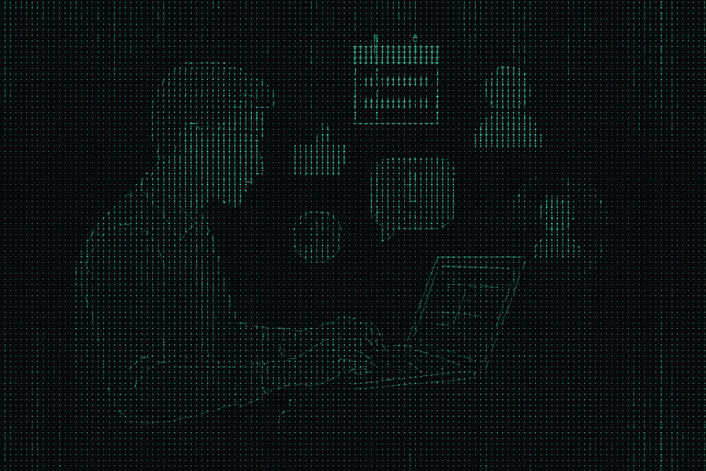 Illustration of marketer scheduling content in a neon data streams setting, with a creative mood.
