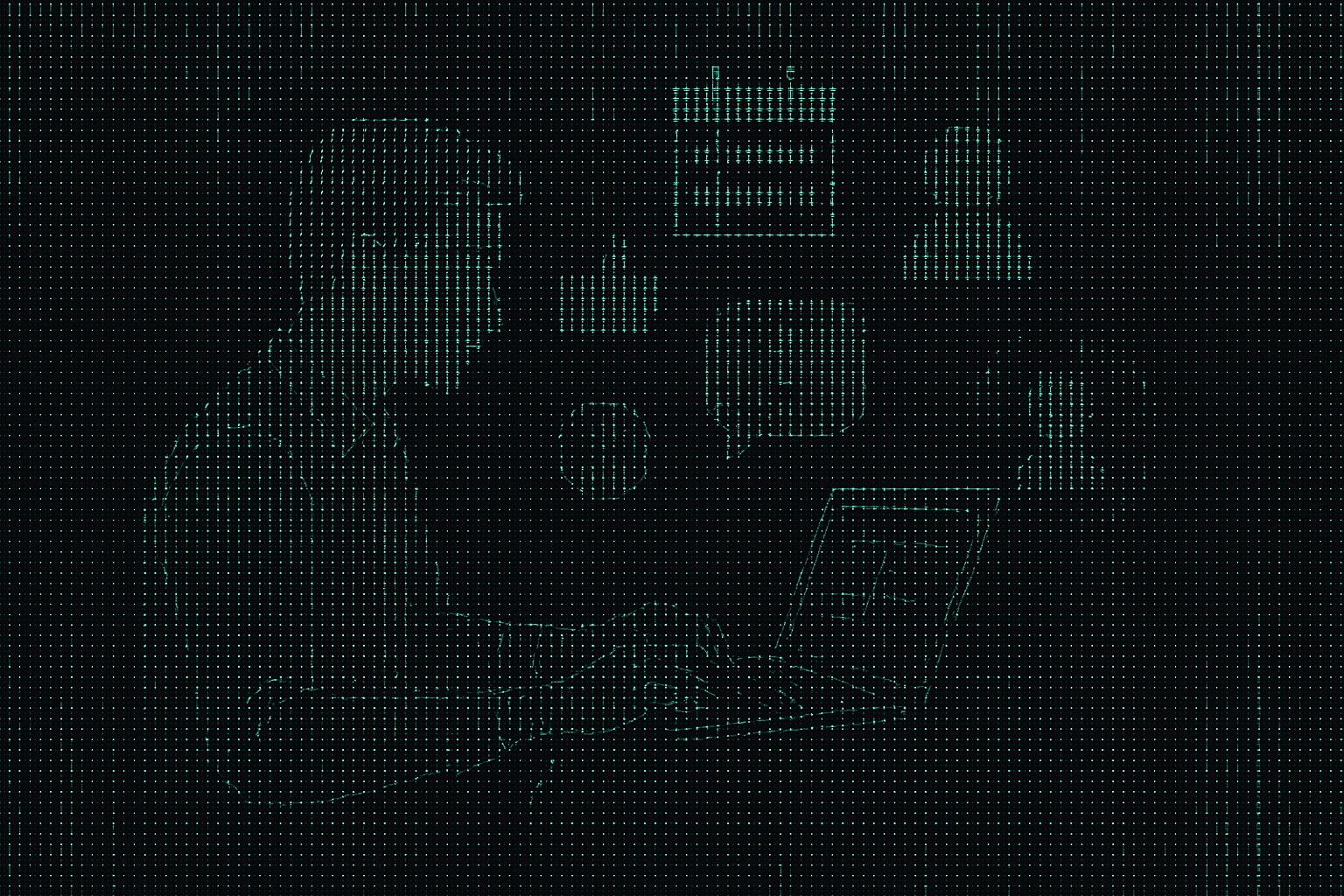 Illustration of marketer scheduling content in a neon data streams setting, with a creative mood.