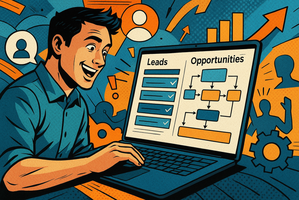 Illustration of software interface on screen in a dynamic tech collage setting, with a inspired mood.